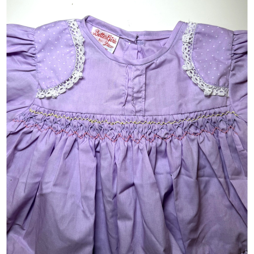 Vintage Bettes Baby Dress 12M Purple Ruffle - Picture 3 of 5